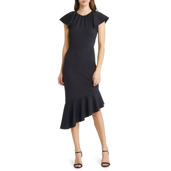 Rachel Parcell Dresses & Skirts - 🆕 RACHEL PARCELL Asymmetric Ruffle Hem Scuba Dress Black X-Small